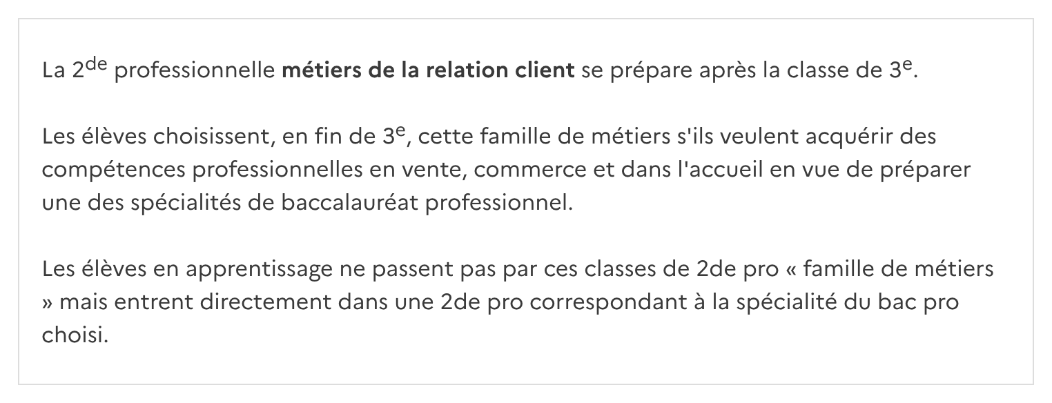 Description des conditions d'admission