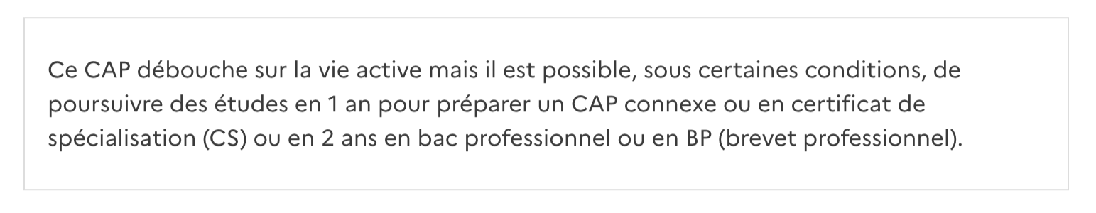 Informations sur la poursuite d'études
