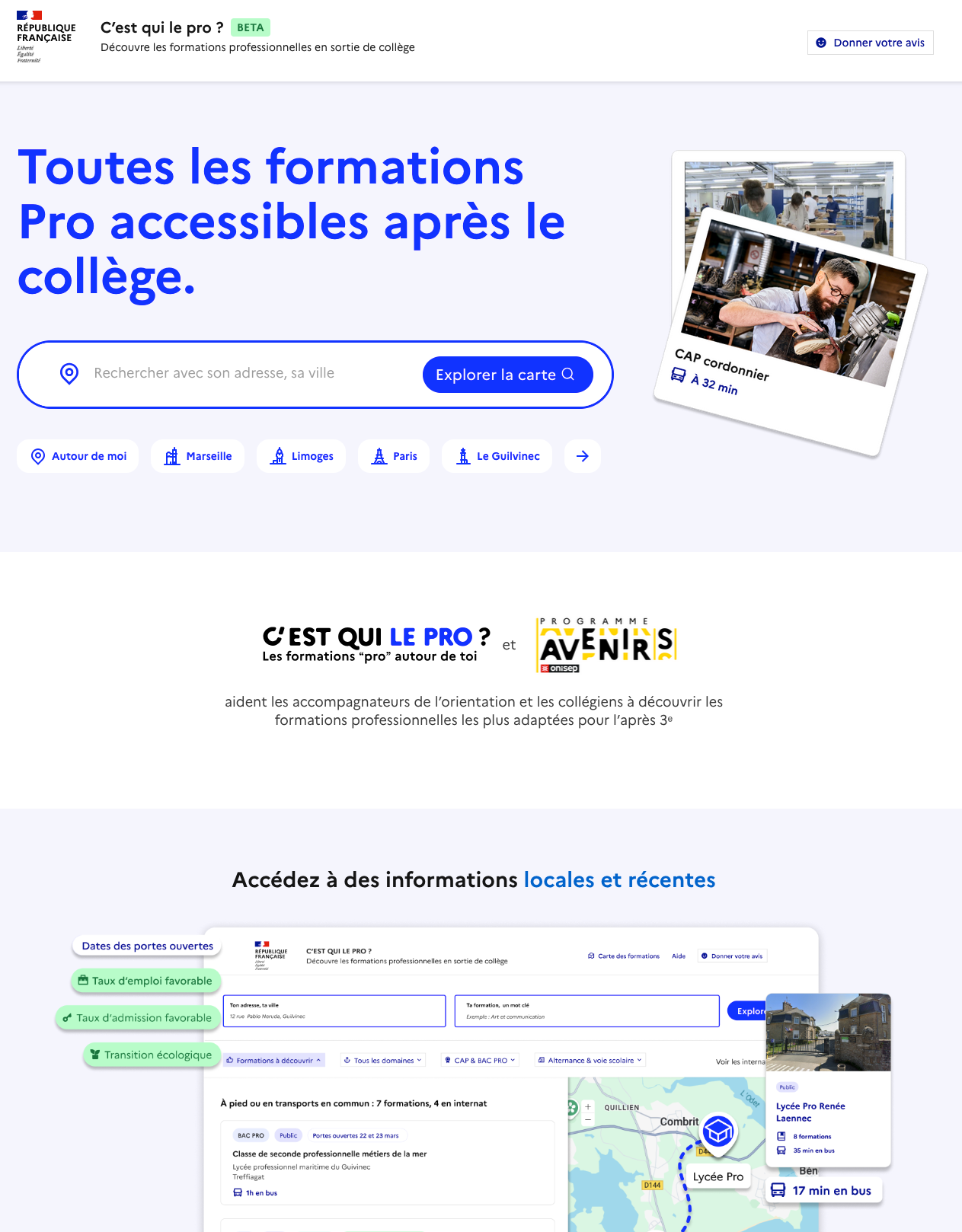 Aperçu de la page d'accueil